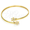 Oro Laminado Individual Bangle, Gold Filled Style Flower Design, with White Cubic Zirconia, Polished, Golden Finish, 07.193.0019.1 (04 MM Thickness, One size fits all)