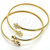 Oro Laminado Individual Bangle, Gold Filled Style Flower Design, with White Cubic Zirconia, Polished, Golden Finish, 07.193.0019.1 (04 MM Thickness, One size fits all)