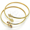 Oro Laminado Individual Bangle, Gold Filled Style Flower Design, with White Cubic Zirconia, Polished, Golden Finish, 07.193.0019.1 (04 MM Thickness, One size fits all)
