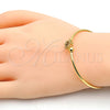 Oro Laminado Individual Bangle, Gold Filled Style Flower Design, with Garnet and White Cubic Zirconia, Polished, Golden Finish, 07.193.0021.1 (02 MM Thickness, One size fits all)