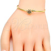 Oro Laminado Individual Bangle, Gold Filled Style Flower Design, with Garnet and White Cubic Zirconia, Polished, Golden Finish, 07.193.0021.1 (02 MM Thickness, One size fits all)