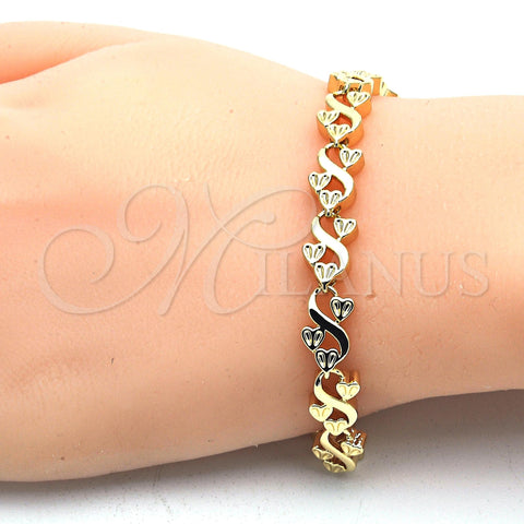 Oro Laminado Fancy Bracelet, Gold Filled Style Heart Design, Polished, Golden Finish, 03.210.0061.08 (08 MM Thickness, 8 Inches Length)