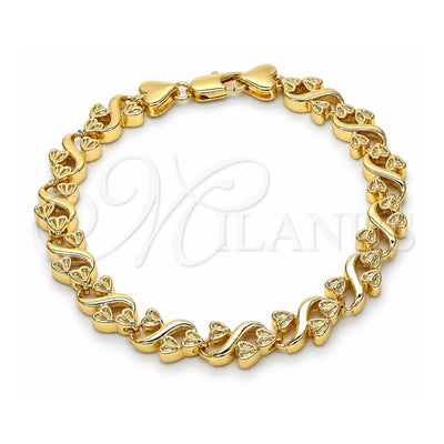 Oro Laminado Fancy Bracelet, Gold Filled Style Heart Design, Polished, Golden Finish, 03.210.0061.08 (08 MM Thickness, 8 Inches Length)