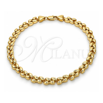 Oro Laminado Fancy Anklet, Gold Filled Style Leaf Design, Polished, Golden Finish, 03.210.0065.10 (06 MM Thickness, 10 Inches Length)