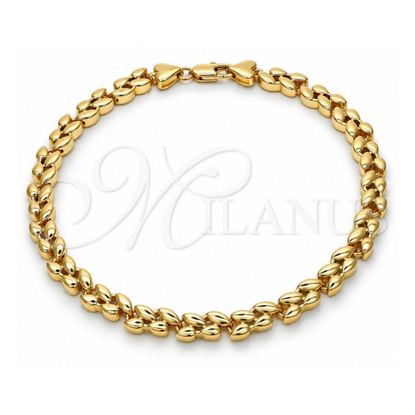 Oro Laminado Fancy Anklet, Gold Filled Style Leaf Design, Polished, Golden Finish, 03.210.0065.10 (06 MM Thickness, 10 Inches Length)