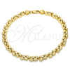 Oro Laminado Fancy Anklet, Gold Filled Style Leaf Design, Polished, Golden Finish, 03.210.0065.10 (06 MM Thickness, 10 Inches Length)