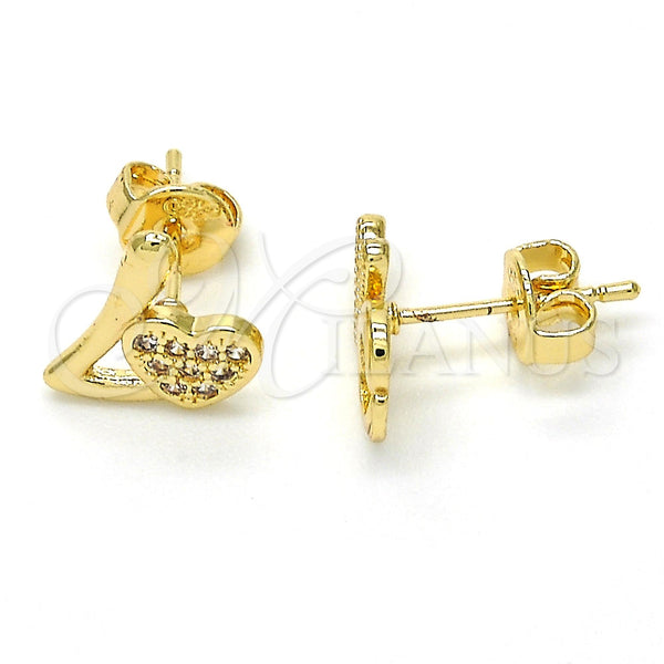 Gold Filled Ring — Stud Earring Heart and Love Design with White — alternate product view — SKU 117712 | Oro Laminado anillo — Stud Earring corazón and Love diseño with blanco — SKU 117712