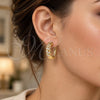 Oro Laminado Huggie Hoop, Gold Filled Style Twist Design, with White Cubic Zirconia, Polished, Golden Finish, 02.260.0019.20