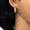 Oro Laminado Huggie Hoop, Gold Filled Style Twist Design, with White Cubic Zirconia, Polished, Golden Finish, 02.260.0019.20