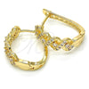 Oro Laminado Huggie Hoop, Gold Filled Style Twist Design, with White Cubic Zirconia, Polished, Golden Finish, 02.260.0019.20