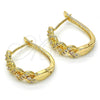Oro Laminado Huggie Hoop, Gold Filled Style Twist Design, with White Cubic Zirconia, Polished, Golden Finish, 02.260.0019.20