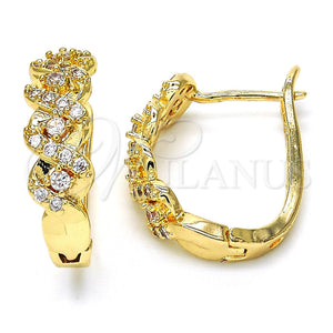 Gold Filled Hoop Earrings — Huggie Hoop Twist Design with White Cubic Zirconia — main product view — SKU 117714 | Oro Laminado aretes de aro — Huggie Hoop Twist diseño with blanco Cubic Zirconia — SKU 117714