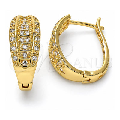 Oro Laminado Huggie Hoop, Gold Filled Style with White Micro Pave, Polished, Golden Finish, 02.260.0021.20
