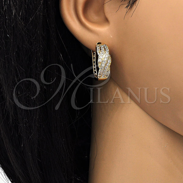 Gold Filled Hoop Earrings — Huggie Hoop with White Cubic Zirconia Polished 02. — main product view — SKU 117717 | Oro Laminado aretes de aro — Huggie Hoop with blanco Cubic Zirconia pulido 02. — SKU 117717