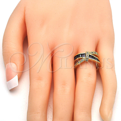 Oro Laminado Multi Stone Ring, Gold Filled Style with Amethyst and White Cubic Zirconia, Polished, Golden Finish, 01.210.0045.6.06 (Size 6)