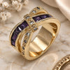 Oro Laminado Multi Stone Ring, Gold Filled Style with Amethyst and White Cubic Zirconia, Polished, Golden Finish, 01.210.0045.6.06 (Size 6)
