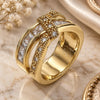 Oro Laminado Multi Stone Ring, Gold Filled Style with White Cubic Zirconia, Polished, Golden Finish, 01.210.0045.8.06 (Size 6)