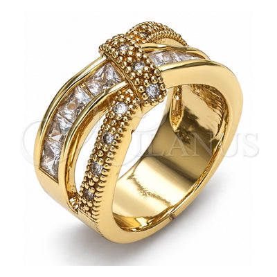 Oro Laminado Multi Stone Ring, Gold Filled Style with White Cubic Zirconia, Polished, Golden Finish, 01.210.0045.8.06 (Size 6)