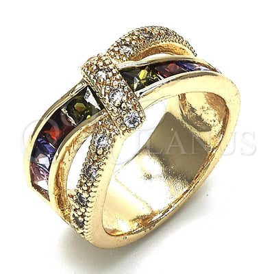 Oro Laminado Multi Stone Ring, Gold Filled Style with Multicolor Cubic Zirconia, Polished, Golden Finish for wholesale, main product view