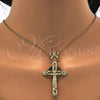 Oro Laminado Religious Pendant, Gold Filled Style Crucifix and Star Design, with Garnet and White Cubic Zirconia, Polished, Golden Finish, 05.253.0038