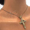 Oro Laminado Religious Pendant, Gold Filled Style Crucifix and Star Design, with Garnet and White Cubic Zirconia, Polished, Golden Finish, 05.253.0038