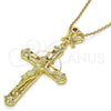 Oro Laminado Religious Pendant, Gold Filled Style Crucifix and Star Design, with Garnet and White Cubic Zirconia, Polished, Golden Finish, 05.253.0038