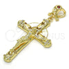 Oro Laminado Religious Pendant, Gold Filled Style Crucifix and Star Design, with Garnet and White Cubic Zirconia, Polished, Golden Finish, 05.253.0038