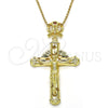 Oro Laminado Religious Pendant, Gold Filled Style Crucifix and Star Design, with Garnet and White Cubic Zirconia, Polished, Golden Finish, 05.253.0038
