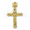 Oro Laminado Religious Pendant, Gold Filled Style Crucifix and Star Design, with Garnet and White Cubic Zirconia, Polished, Golden Finish, 05.253.0038