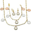 Oro Laminado Necklace, Bracelet and Earring, Gold Filled Style San Benito and Elephant Design, with Multicolor Crystal, Polished, Tricolor, 06.253.0001