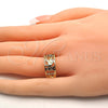 Oro Laminado Elegant Ring, Gold Filled Style Elephant and Owl Design, with Garnet Micro Pave, Polished, Tricolor, 01.253.0012.07 (Size 7)