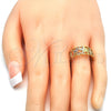 Oro Laminado Elegant Ring, Gold Filled Style Elephant and Owl Design, with Garnet Micro Pave, Polished, Tricolor, 01.253.0012.08 (Size 8)