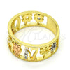 Oro Laminado Elegant Ring, Gold Filled Style Elephant and Owl Design, with Garnet Micro Pave, Polished, Tricolor, 01.253.0012.08 (Size 8)