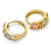 Oro Laminado Huggie Hoop, Gold Filled Style with Multicolor Cubic Zirconia, Polished, Golden Finish, 02.210.0025.8.15