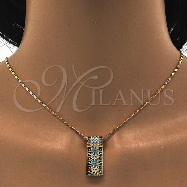 Gold Filled Ring — Necklace and Earring Greek Key Design with Aqua — alternate product view — SKU 117752 | Oro Laminado anillo — Necklace and Earring Greek Key diseño with Aqua — SKU 117752