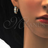 Oro Laminado Necklace and Earring, Gold Filled Style Greek Key Design, with Aqua Blue and White Cubic Zirconia, Polished, Golden Finish, 10.210.0041
