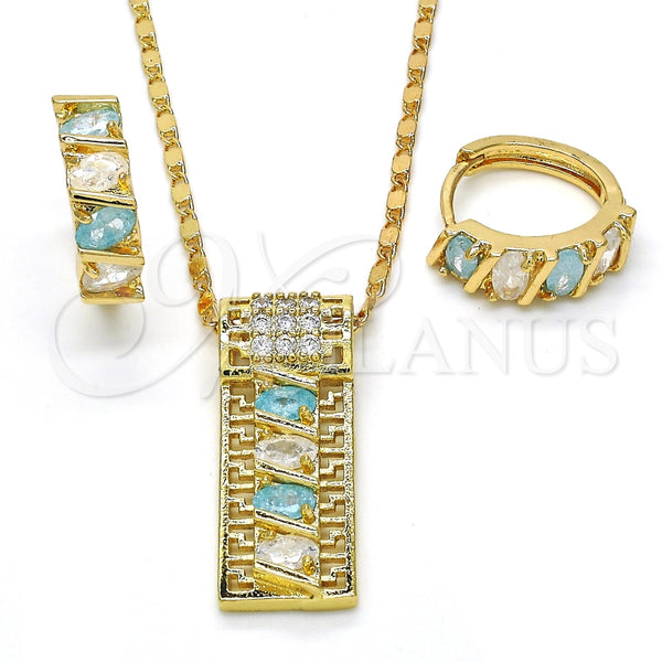 Gold Filled Ring — Necklace and Earring Greek Key Design with Aqua — main product view — SKU 117752 | Oro Laminado anillo — Necklace and Earring Greek Key diseño with Aqua — SKU 117752