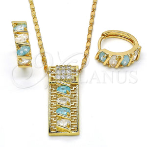 Gold Filled Ring — Necklace and Earring Greek Key Design with Aqua — main product view — SKU 117752 | Oro Laminado anillo — Necklace and Earring Greek Key diseño with Aqua — SKU 117752