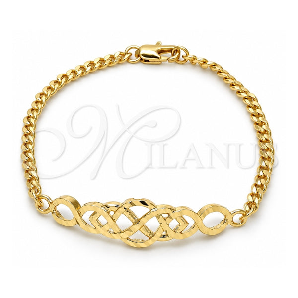 Oro Laminado Fancy Bracelet, Gold Filled Style Diamond Cutting Finish, Golden Finish, 03.311.0006.07 (04 MM Thickness, 7 Inches Length)