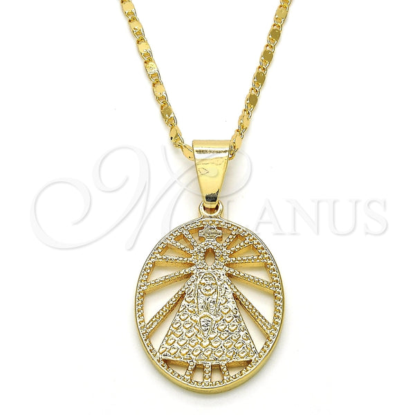 Oro Laminado Pendant Necklace, Gold Filled Style Altagracia Design, Polished, Golden Finish, 04.179.0002.18 (02 MM Thickness, 18 Inches Length)