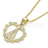Oro Laminado Pendant Necklace, Gold Filled Style Altagracia and Heart Design, Polished, Golden Finish, 04.179.0003.18 (02 MM Thickness, 18 Inches Length)