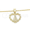 Oro Laminado Pendant Necklace, Gold Filled Style Altagracia and Heart Design, Polished, Golden Finish, 04.179.0003.18 (02 MM Thickness, 18 Inches Length)