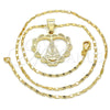 Oro Laminado Pendant Necklace, Gold Filled Style Altagracia and Heart Design, Polished, Golden Finish, 04.179.0003.18 (02 MM Thickness, 18 Inches Length)