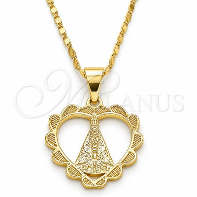 Oro Laminado Pendant Necklace, Gold Filled Style Altagracia and Heart Design, Polished, Golden Finish, 04.179.0003.18 (02 MM Thickness, 18 Inches Length)