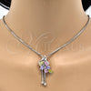 Rhodium Gold Filled Pendant Necklace, Leaf Design, with Multicolor Cubic Zirconia, Polished, Rhodium Finish, 04.313.0001.1.40 (01 MM Thickness, 24 Inches Length)