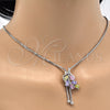 Rhodium Gold Filled Pendant Necklace, Leaf Design, with Multicolor Cubic Zirconia, Polished, Rhodium Finish, 04.313.0001.1.40 (01 MM Thickness, 24 Inches Length)