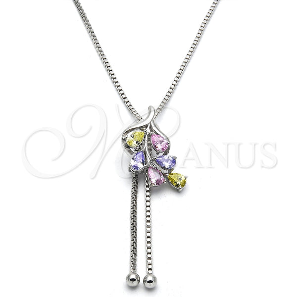 Rhodium Gold Filled Pendant Necklace, Leaf Design, with Multicolor Cubic Zirconia, Polished, Rhodium Finish, 04.313.0001.1.40 (01 MM Thickness, 24 Inches Length)