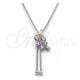 White Gold Filled Pendant Necklace, Leaf Design, with Multicolor Cubic Zirconia, Polished, Rhodium Finish, 04.313.0001.1.40 (01 MM Thickness, 24 Inches Length)