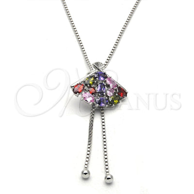 Rhodium Gold Filled Pendant Necklace, with Multicolor Cubic Zirconia, Polished, Rhodium Finish, 04.313.0002.1.40 (02 MM Thickness, 40 Inches Length)