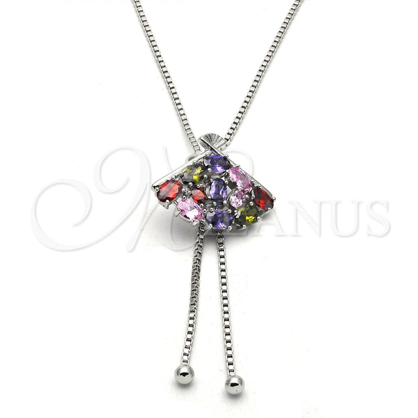 Rhodium Gold Filled Pendant Necklace, with Multicolor Cubic Zirconia, Polished, Rhodium Finish, 04.313.0002.1.40 (02 MM Thickness, 40 Inches Length)